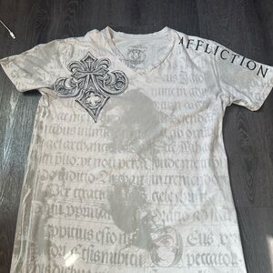 Affliction White and Gray Graphic Tee